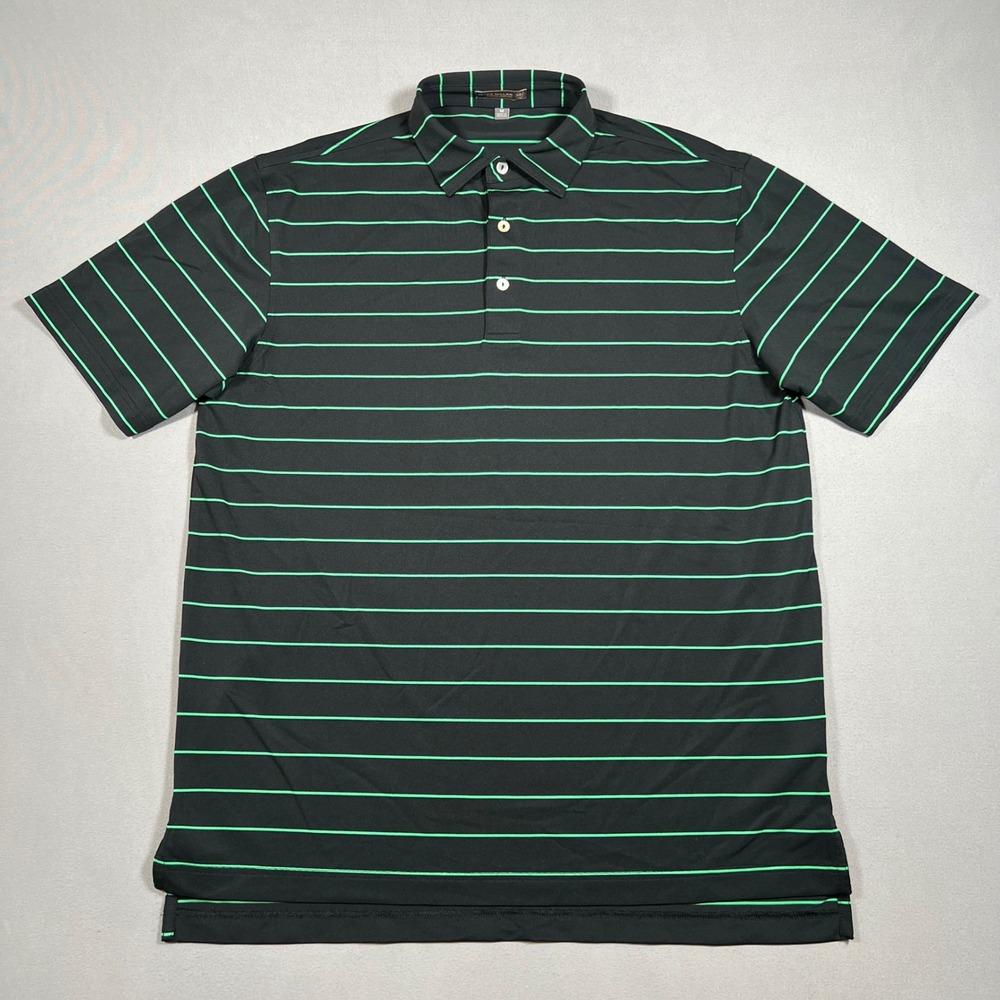 Peter Millar Summer Comfort Polo Shirt Mens M Black Green Striped Performance